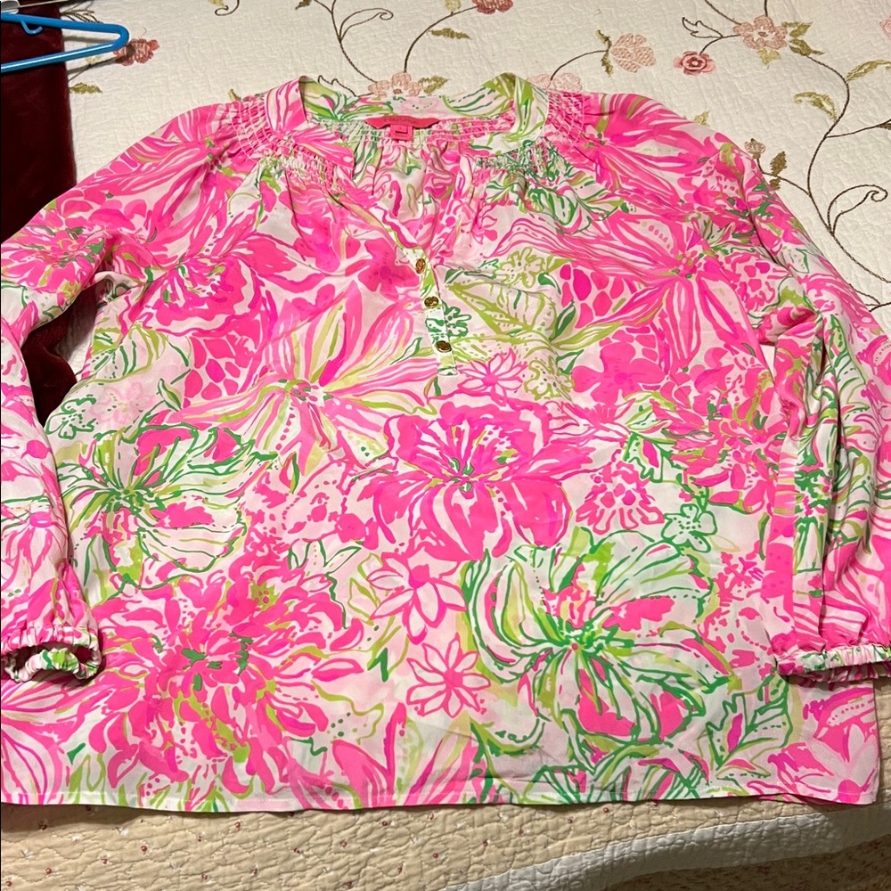 Lilly Pulitzer Pink and Green Floral Top